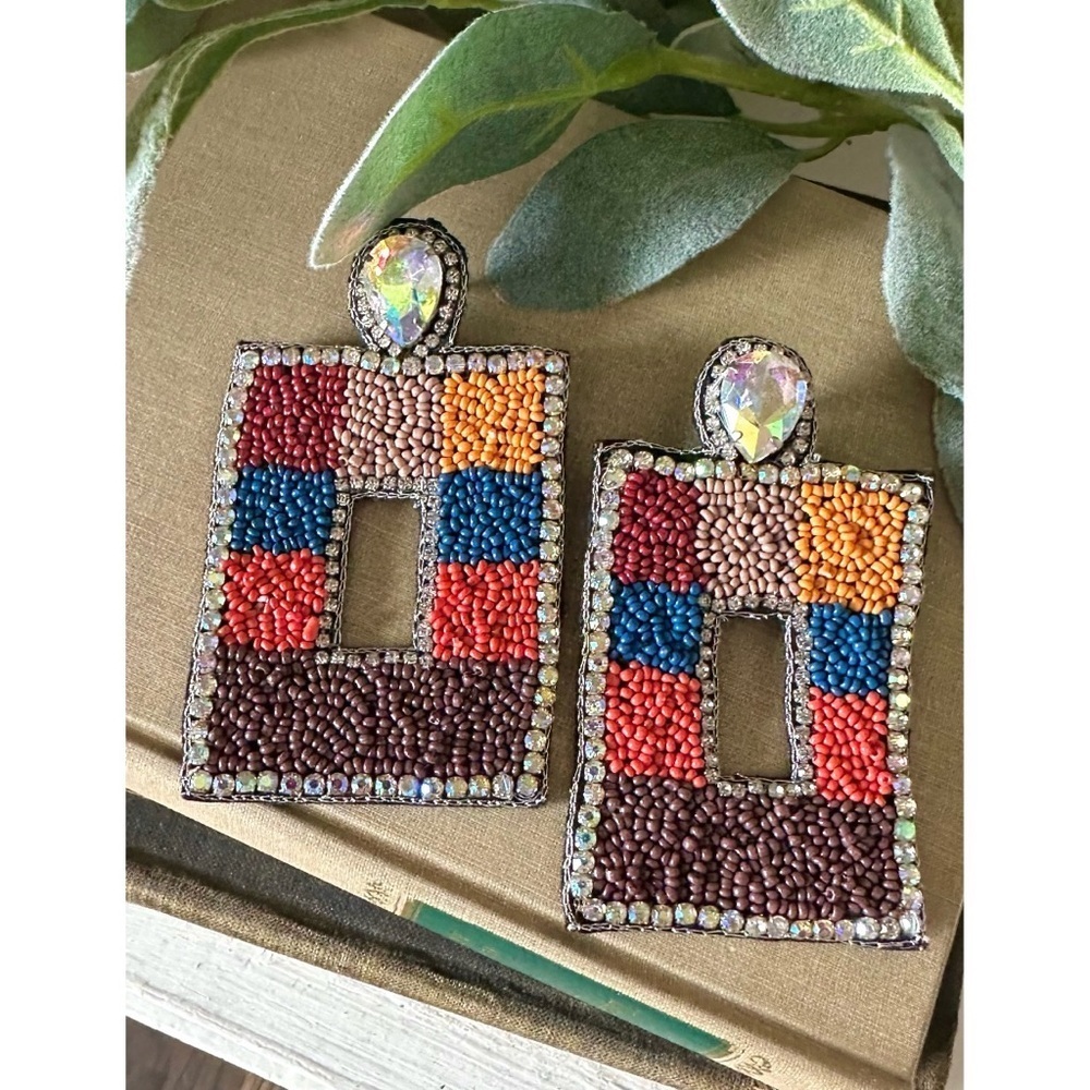 Seed bead rectangle earrings